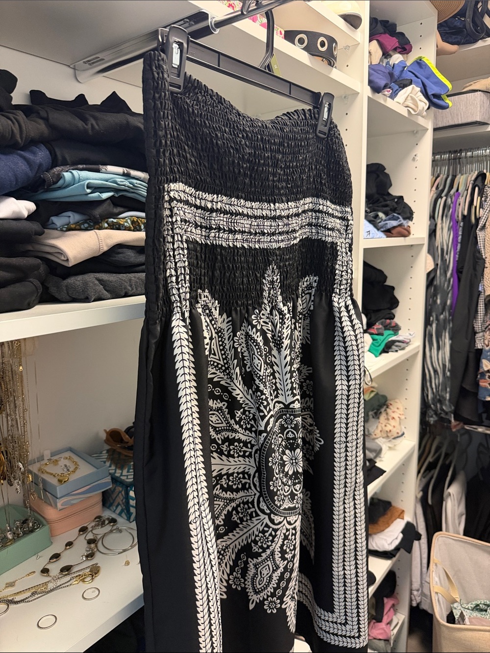 Black and White Boho Print Maxi Skirt